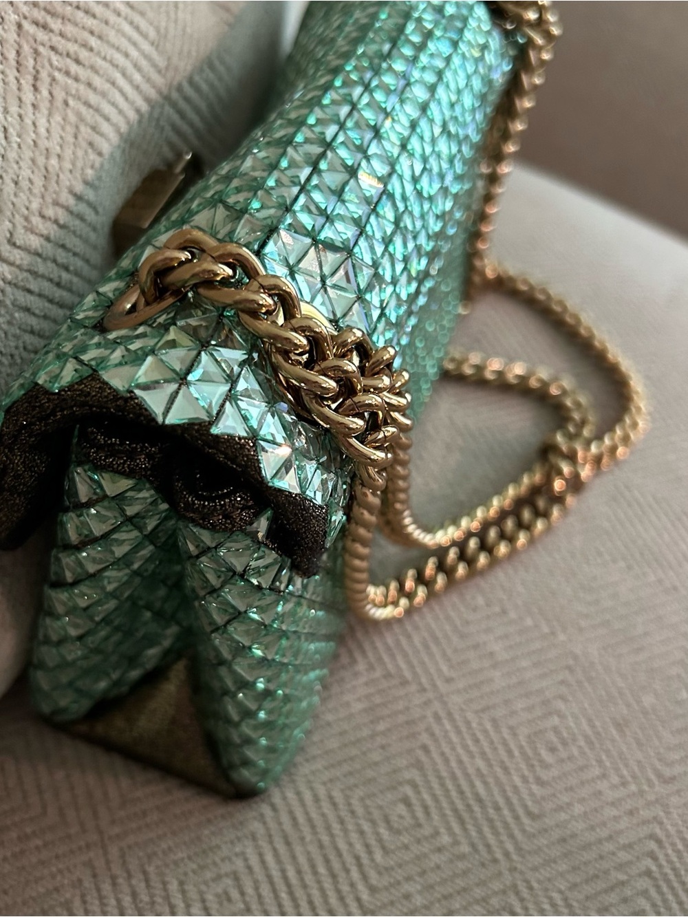 Kurt Geiger London Brixton mini crystal crossbody bag in green - Picture 9 of 11